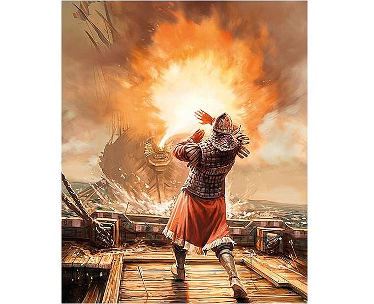 Řecký oheň prý hořel i ve vodě. Byzantici s jeho pomocí zaženou vetřelce.