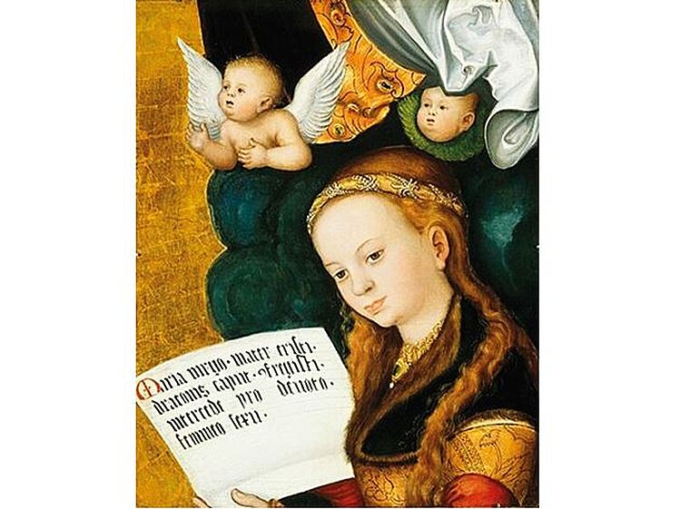 Svatá Markéta stála na oltáři v blízkosti Panny Marie. I zde je vidět část šatu zničené madony s cheruby.
